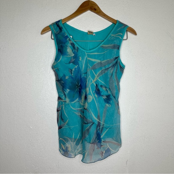 HIBISCUS COLLECTION HAWAII Blue Floral Babydoll Tank Top Y2K Resortwear Small - Picture 8 of 12